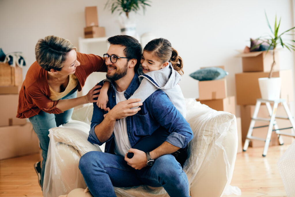 happy family tenants having fun in their rental home